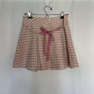 Monkey Wear Pink and green Mini Skirt with Pearls and Ribbon belt. Size 14